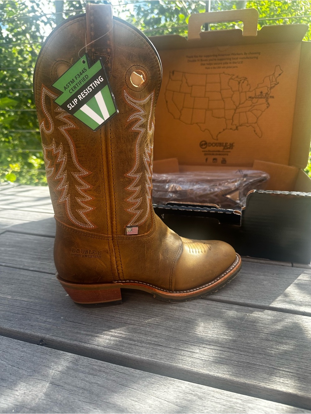 Double H Men's Brown Tan Western Heeled Boot - Slip-Resisting